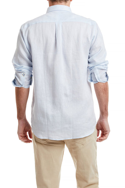 Chase Shirt Powder Blue Linen with Single Martini MENS SPORT SHIRTS Castaway Nantucket Island