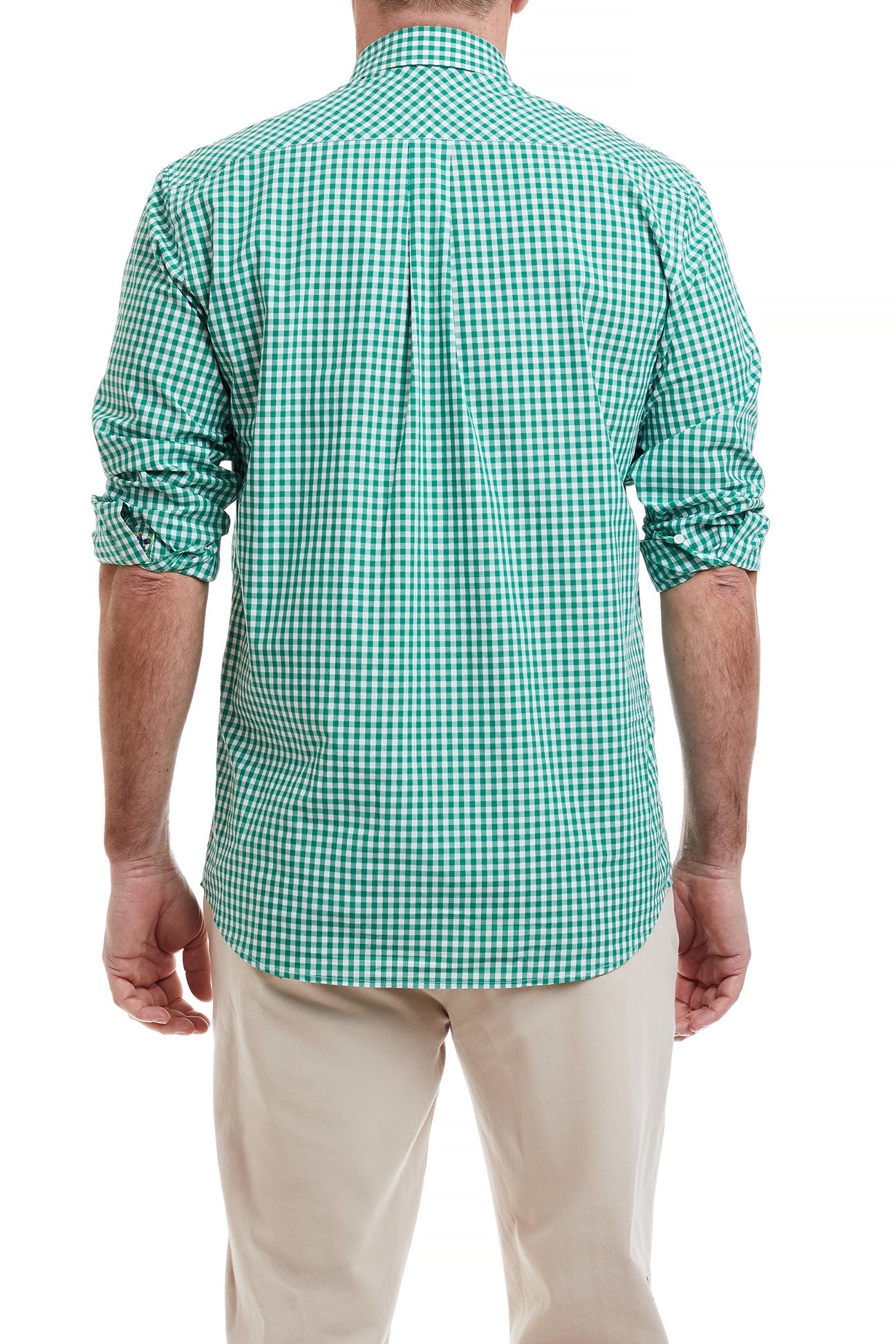 Chase Shirt Wide Gingham Green with Single Shamrock MENS SPORT SHIRTS Castaway Nantucket Island
