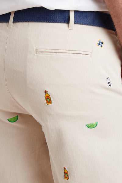 Cisco Short Stretch Twill Stone with Tequila Salt and Lime MENS EMBROIDERED SHORTS Castaway Nantucket Island