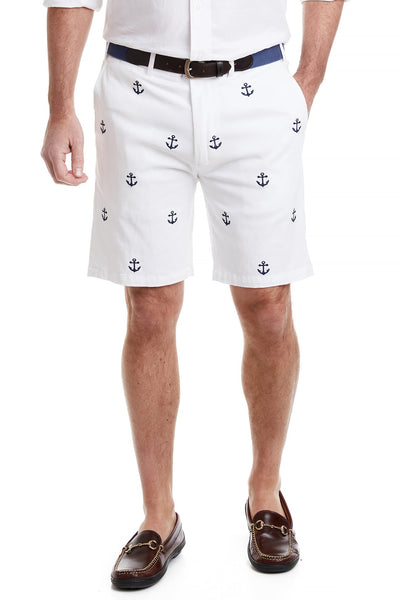 Cisco Short Stretch Twill White with Anchor MENS EMBROIDERED SHORTS Castaway Nantucket Island