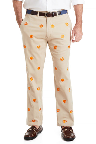 Collegiate Stretch Twill Pant Khaki with Clemson MENS EMBROIDERED PANTS Castaway Nantucket Island