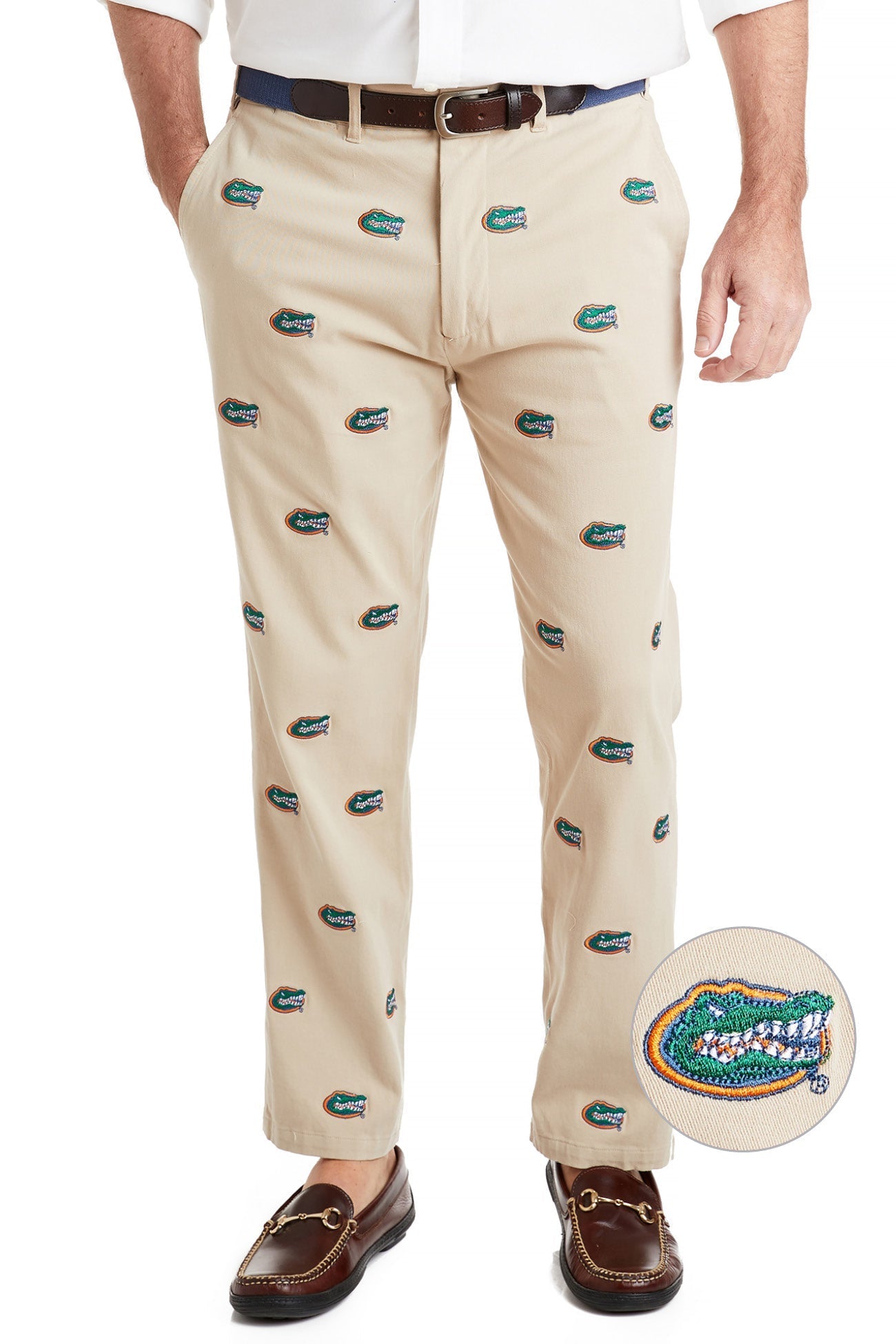 Collegiate Stretch Twill Pant Khaki with University of Florida Gators MENS EMBROIDERED PANTS Castaway Nantucket Island