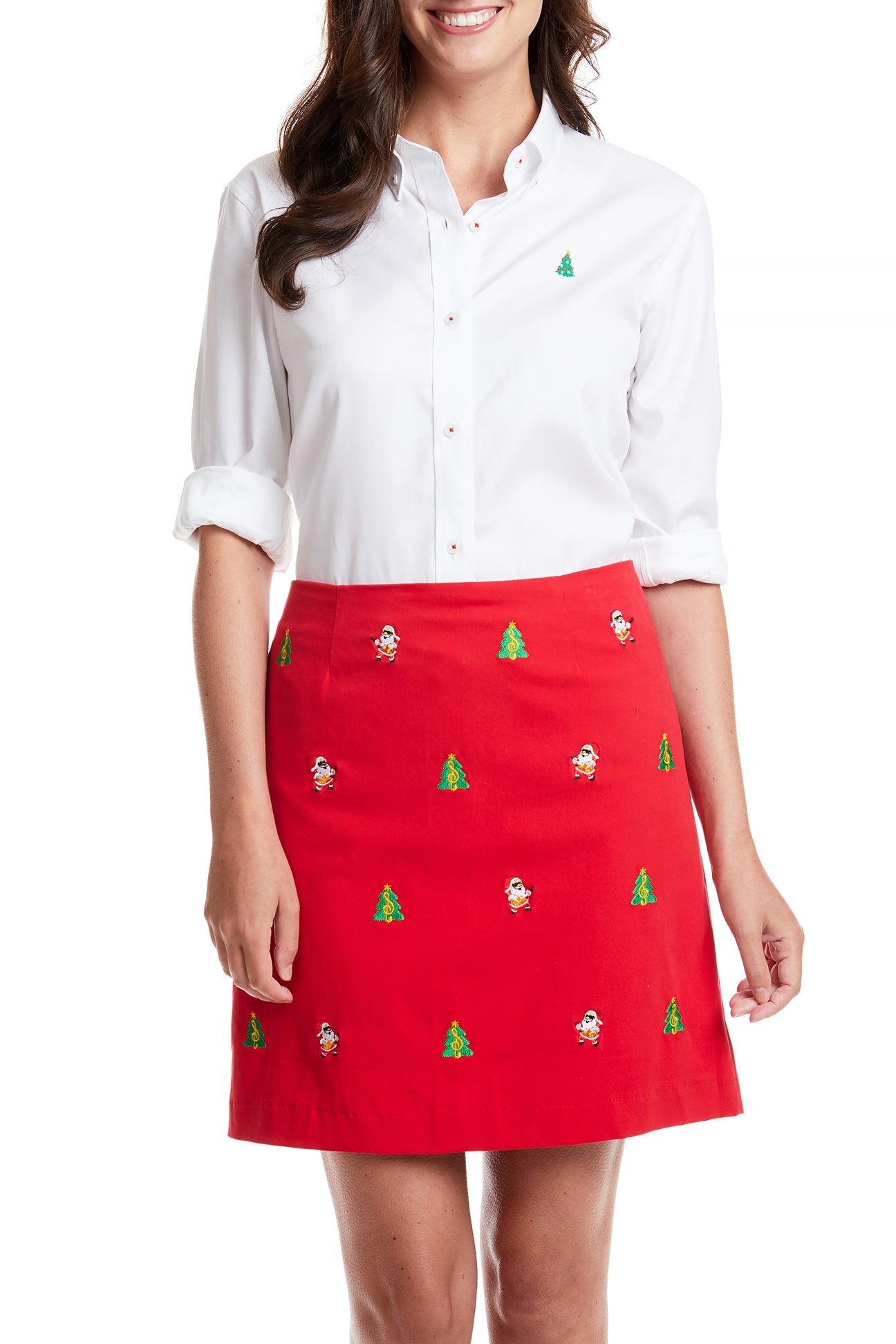 christmas dress shirts women Ladies Button Down Shirt Oxford White with Single Christmas Tree XL / White