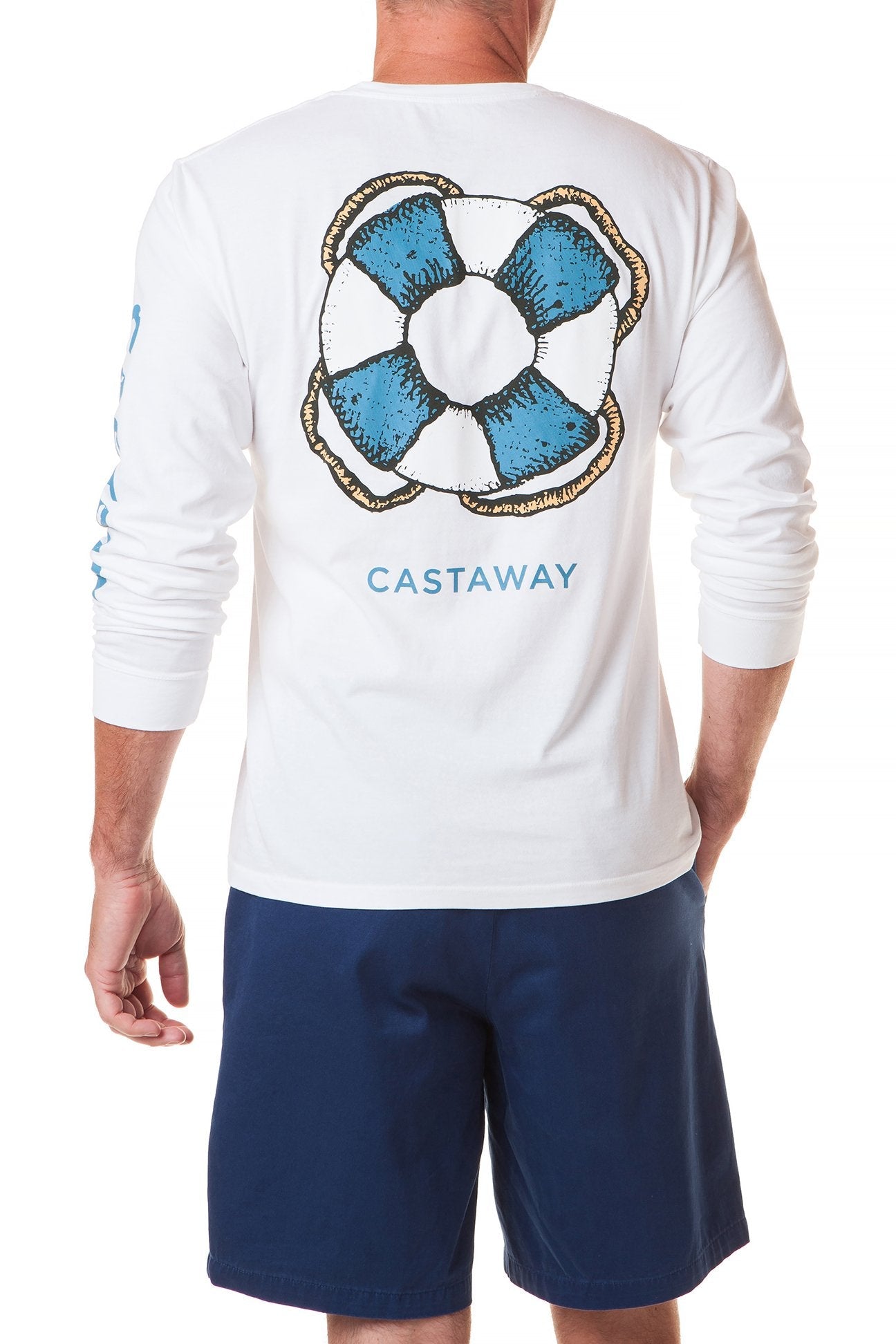 Castaway Mens Long Sleeve Tee White Shirt – Nantucket Island Castaway