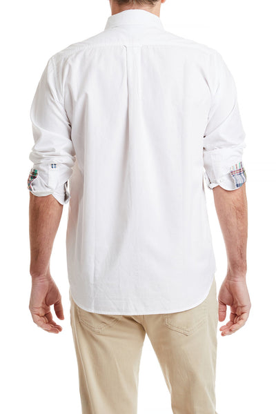Chase Shirt White Oxford with Osterville Patch Madras MENS SPORT SHIRTS Castaway Nantucket Island