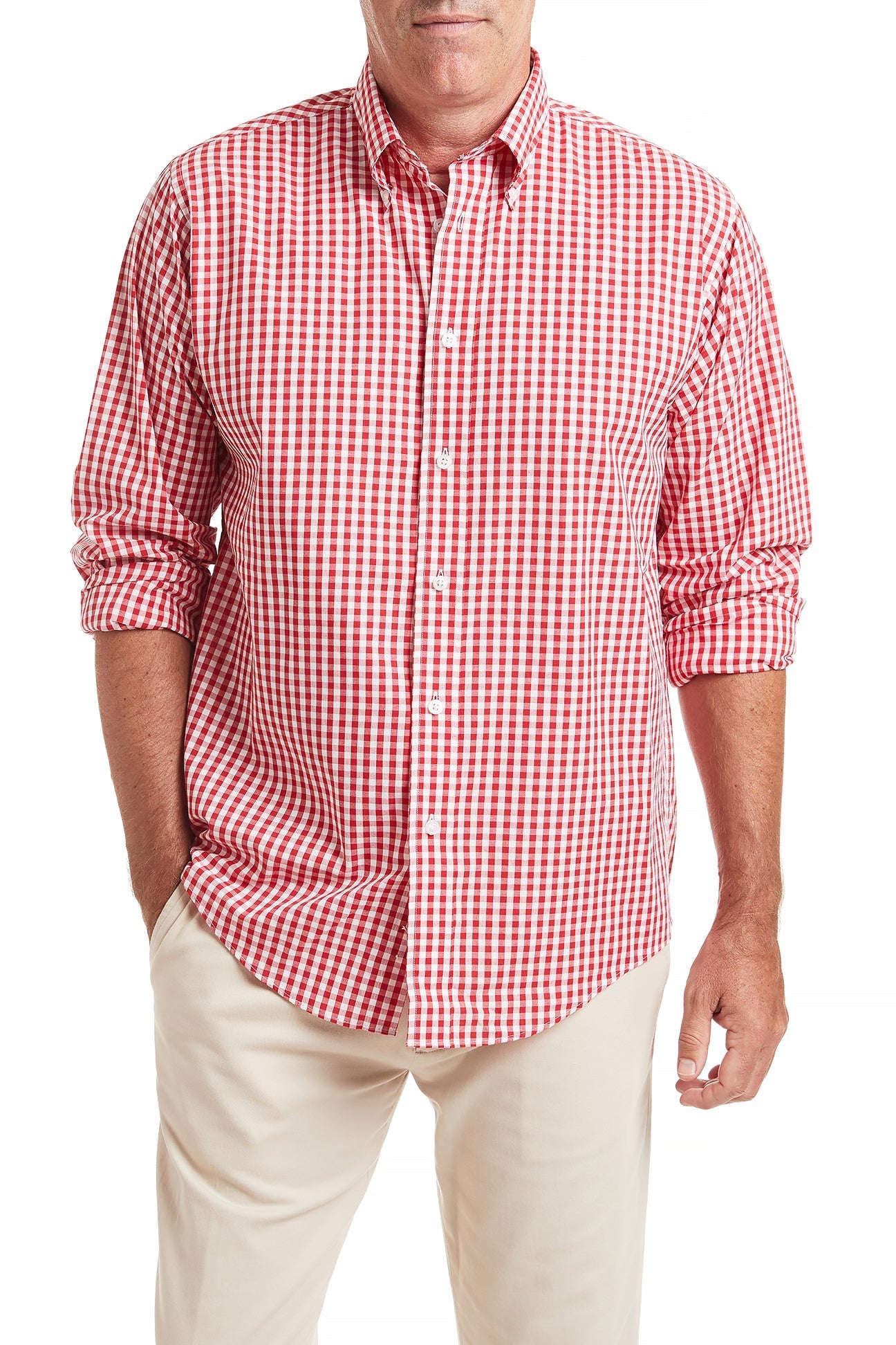 mens red gingham dress shirt Extreme Cutaway Collar Red Gingham Shirt 43 / US 17