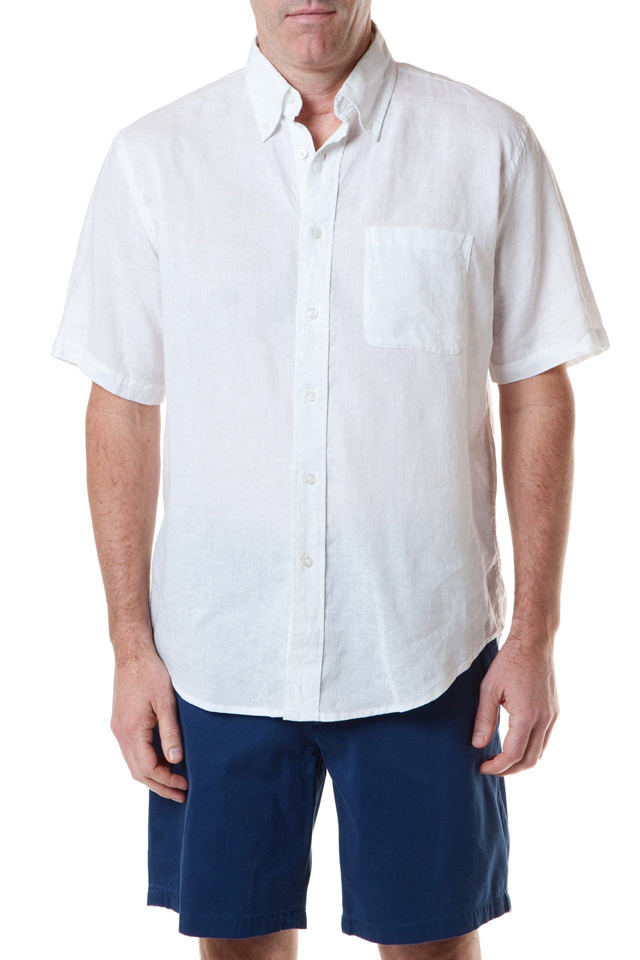 Chase Mens Short Sleeve Buttondown Shirt White Linen – Castaway