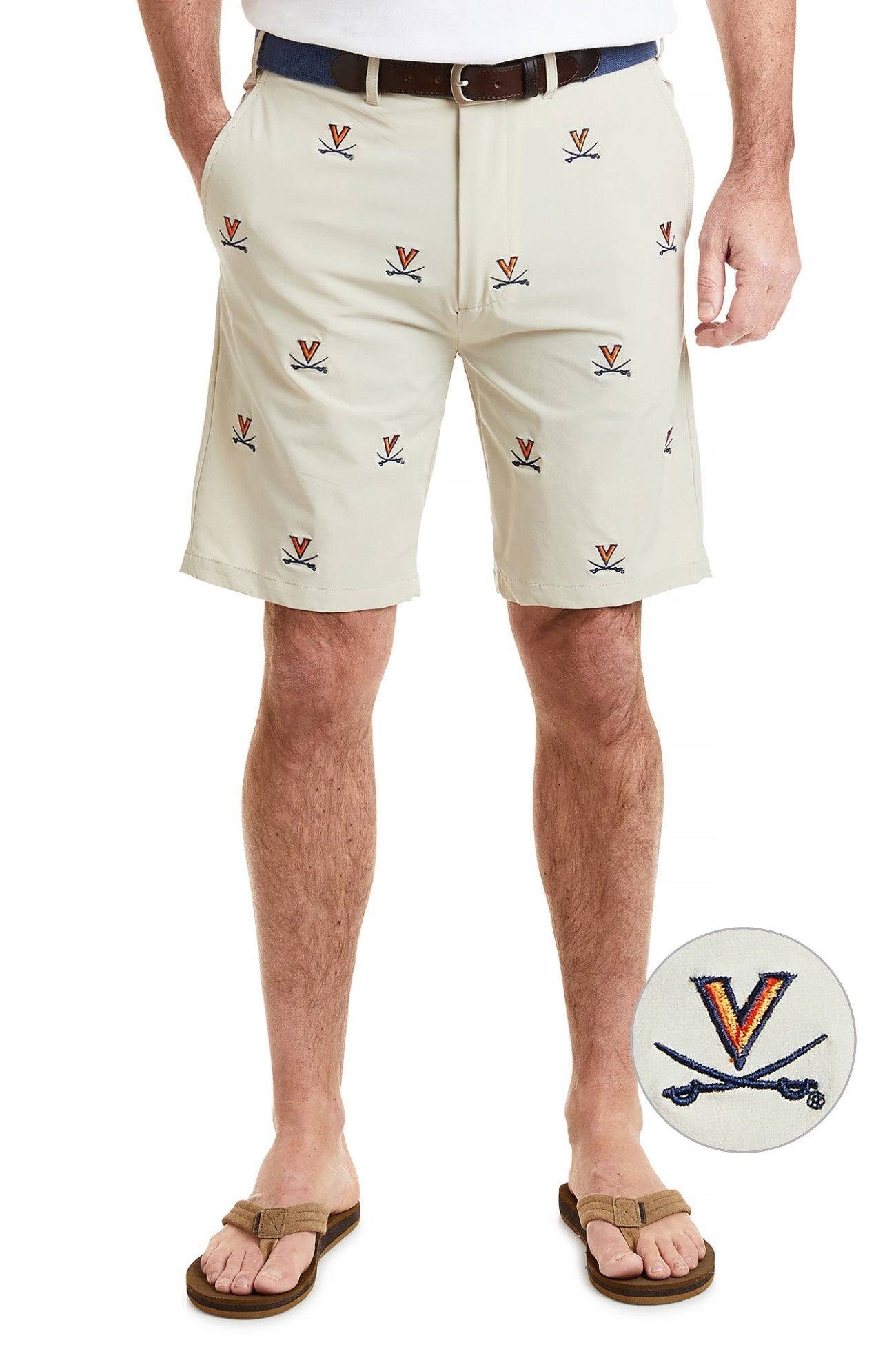 dress to impress men shorts Collegiate ACKformance Short Khaki with UVA 34 / Khaki / 9" Inseam