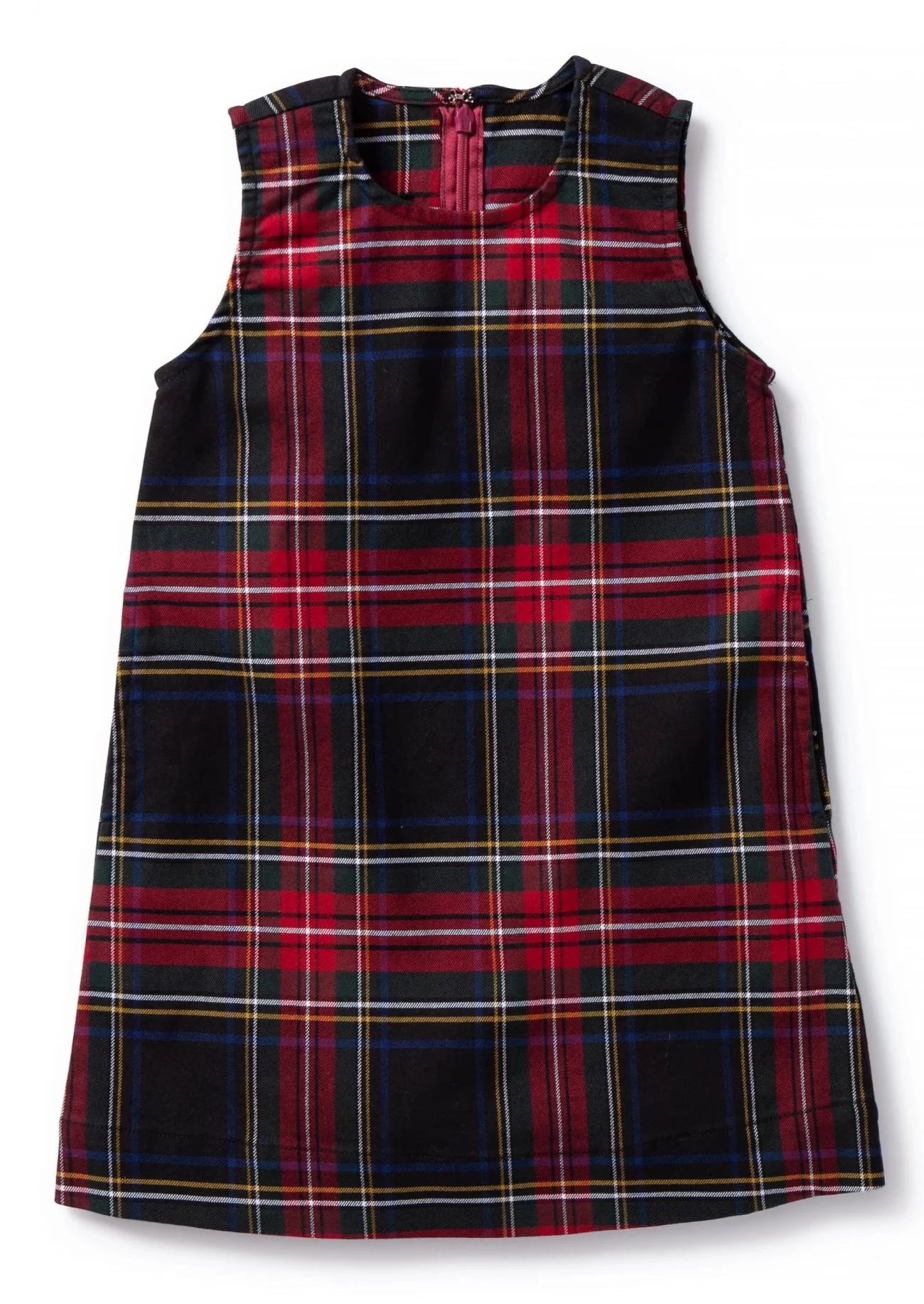 Girls Shift Dress Stretch Twill Black Stewart Plaid Girls Shift Dress Stretch Twill Black Stewart Plaid