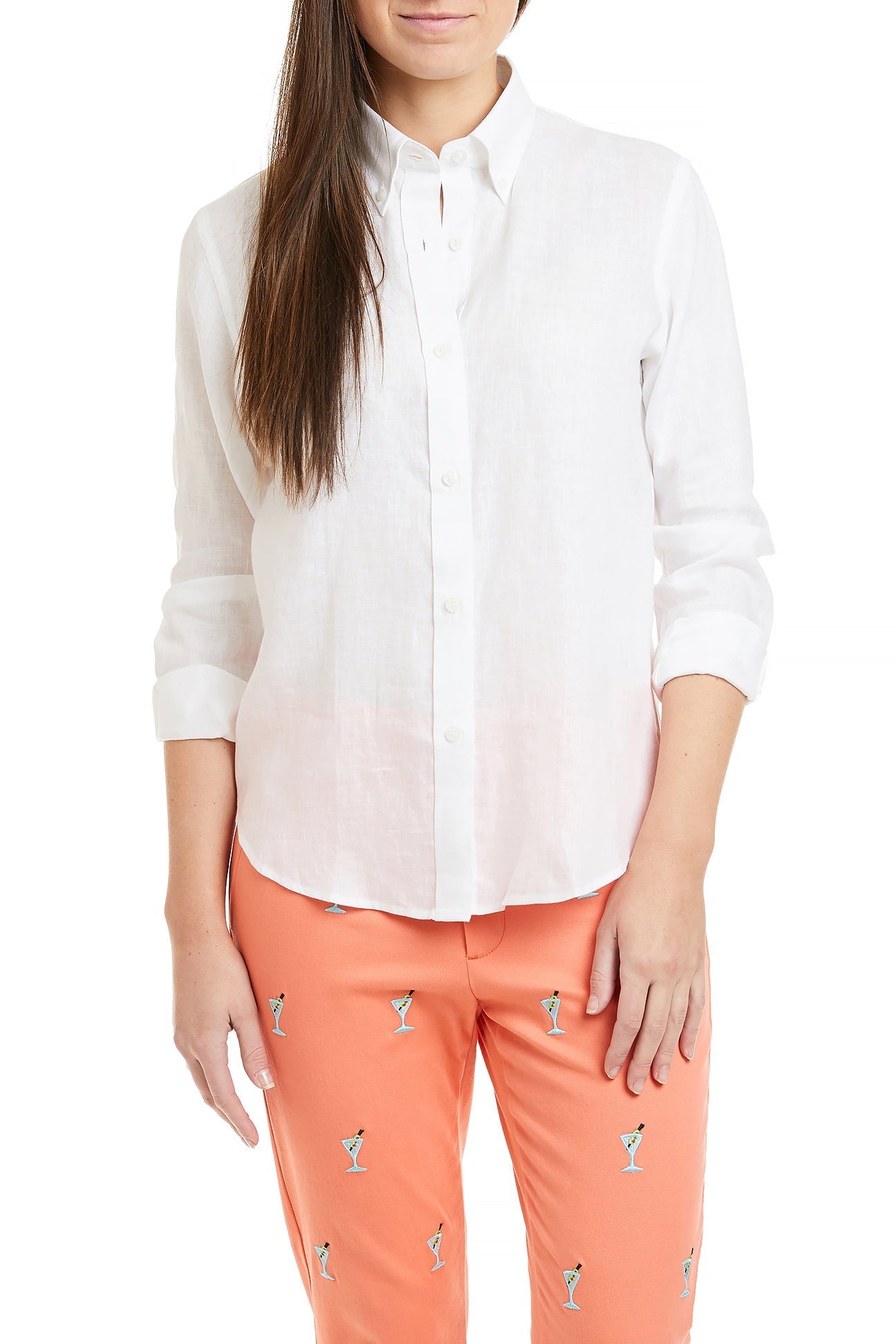 ladies white dress tops Castaway Linen Buttondown Shirt