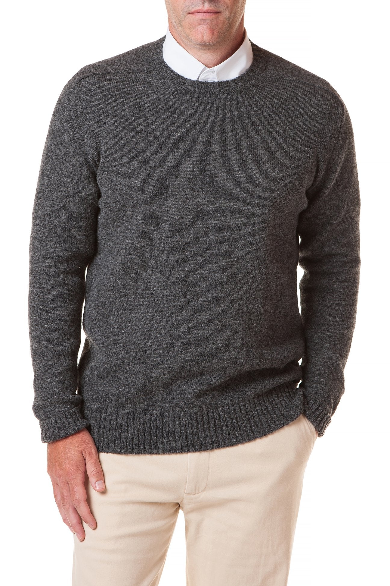 Mens Shetland Scottish Crew Neck Sweater Charcoal – Castaway