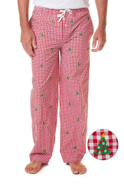 Sleeper Pant Wide Gingham Red with Christmas Tree - CASTAWAY BOXERS - Castaway Nantucket Island