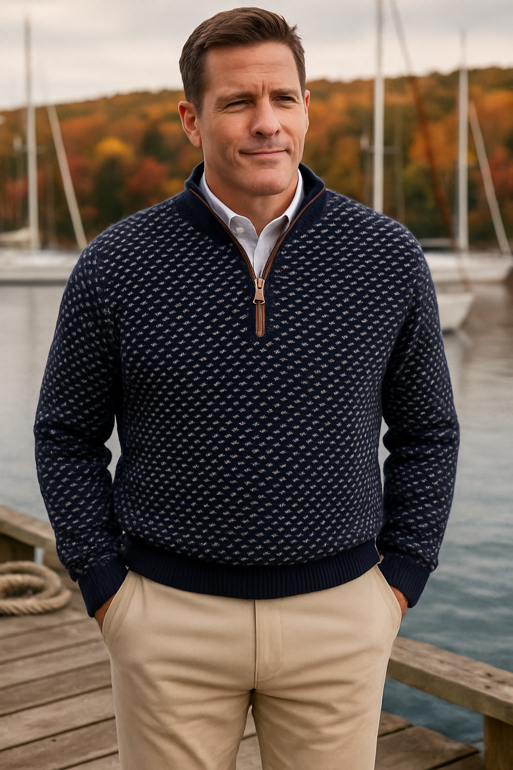 1/4 Zip Sweater Navy Birdseye MENS OUTERWEAR Castaway Nantucket Island