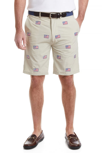 ACKformance Short Khaki with American Flag MENS EMBROIDERED SHORTS Castaway Nantucket Island