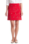 Ali Skirt Corduroy Crimson with Christmas Tree 19" LADIES SKIRTS Castaway Clothing