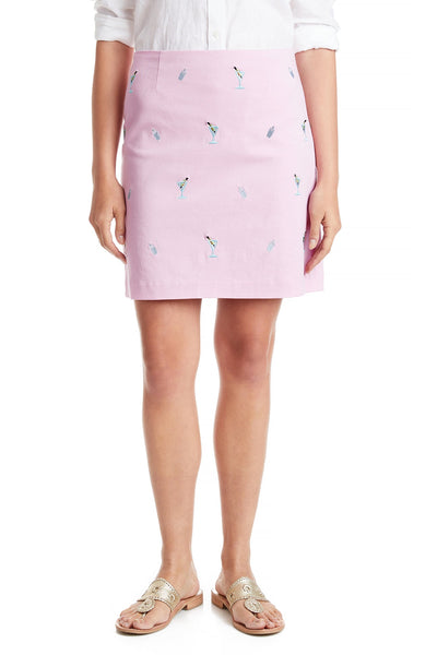 Ali Skirt Stretch Twill Pink with Martini and Shaker LADIES SKIRTS Castaway Nantucket Island
