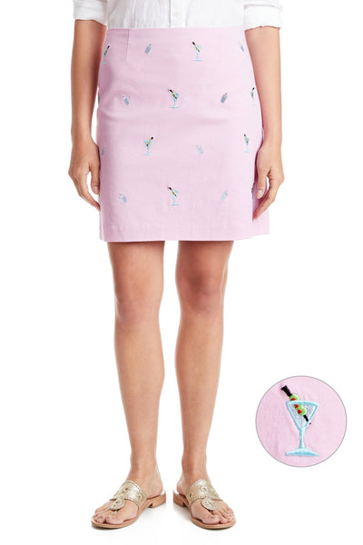 Ali Skirt Stretch Twill Pink with Martini and Shaker LADIES SKIRTS Castaway Nantucket Island