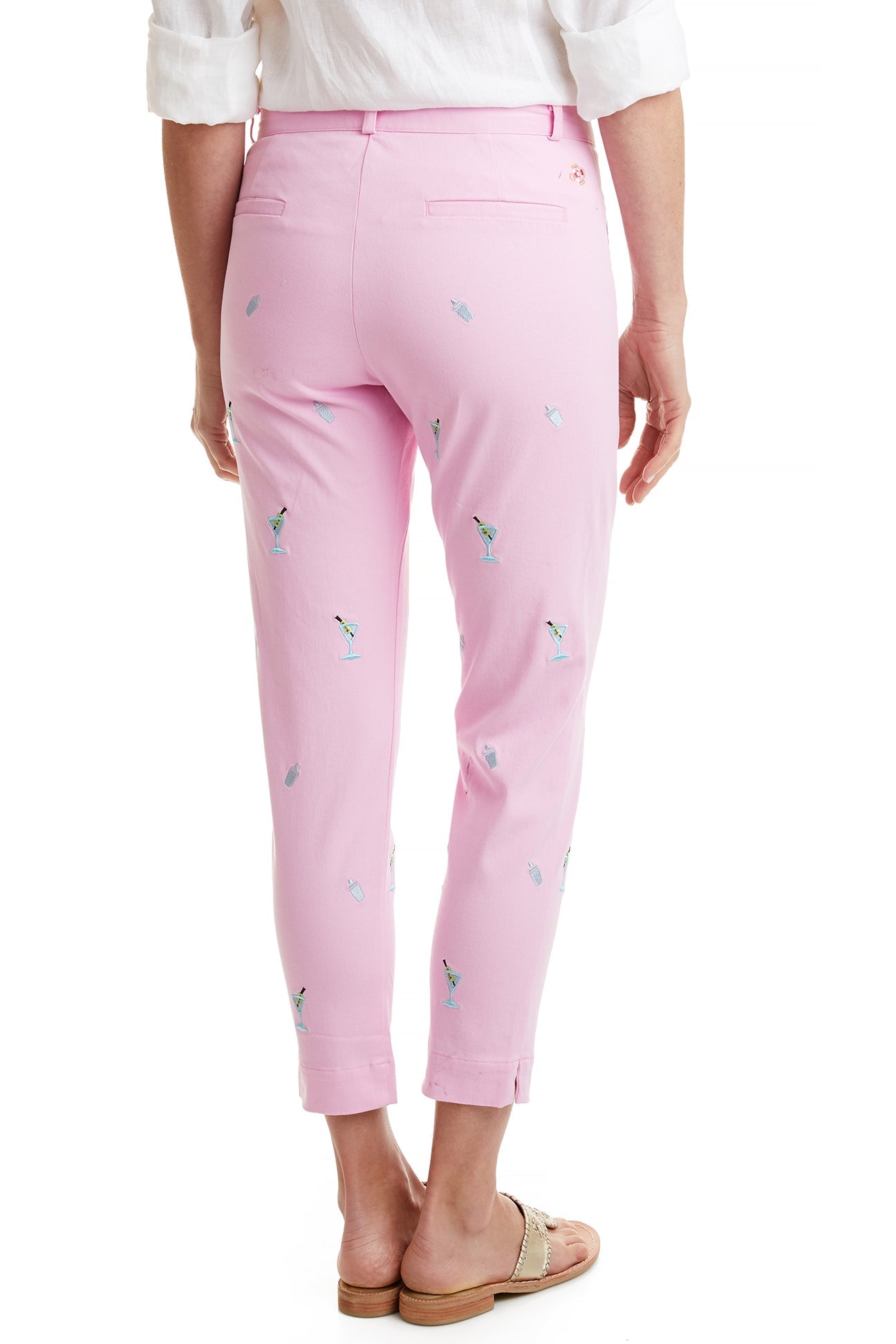 Ankle Capri Stretch Twill Pink with Martini & Shaker LADIES PANTS Castaway Nantucket Island