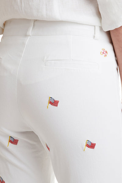 Ankle Capri Stretch Twill White with USA Flag LADIES PANTS Castaway Nantucket Island