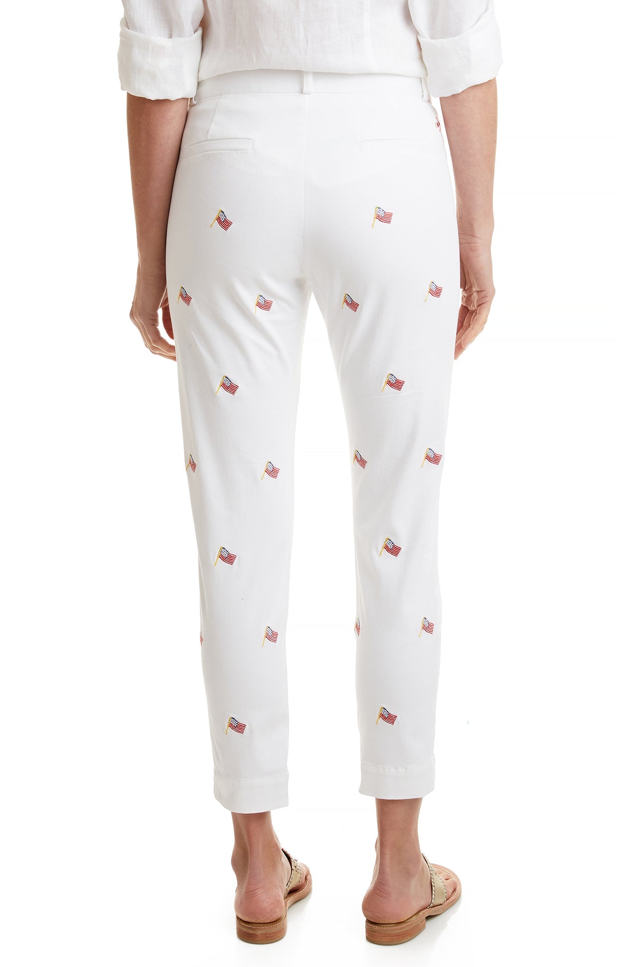 Ankle Capri Stretch Twill White with USA Flag LADIES PANTS Castaway Nantucket Island