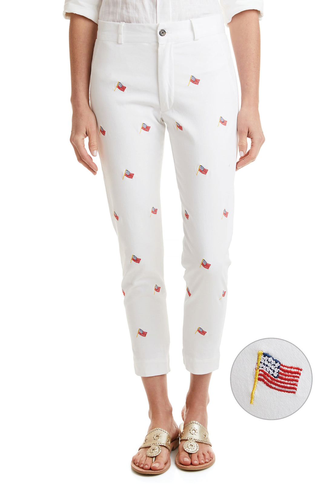 Castaway Ankle Capri Stretch Twill White w/ USA Flag 6
