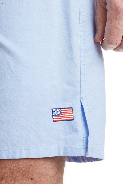 Barefoot Boxer Blue Oxford with Single American Flag CASTAWAY BOXERS Castaway Nantucket Island