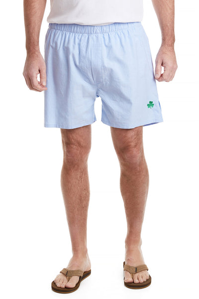 Barefoot Boxer Blue Oxford with Single Shamrock CASTAWAY BOXERS Castaway Nantucket Island