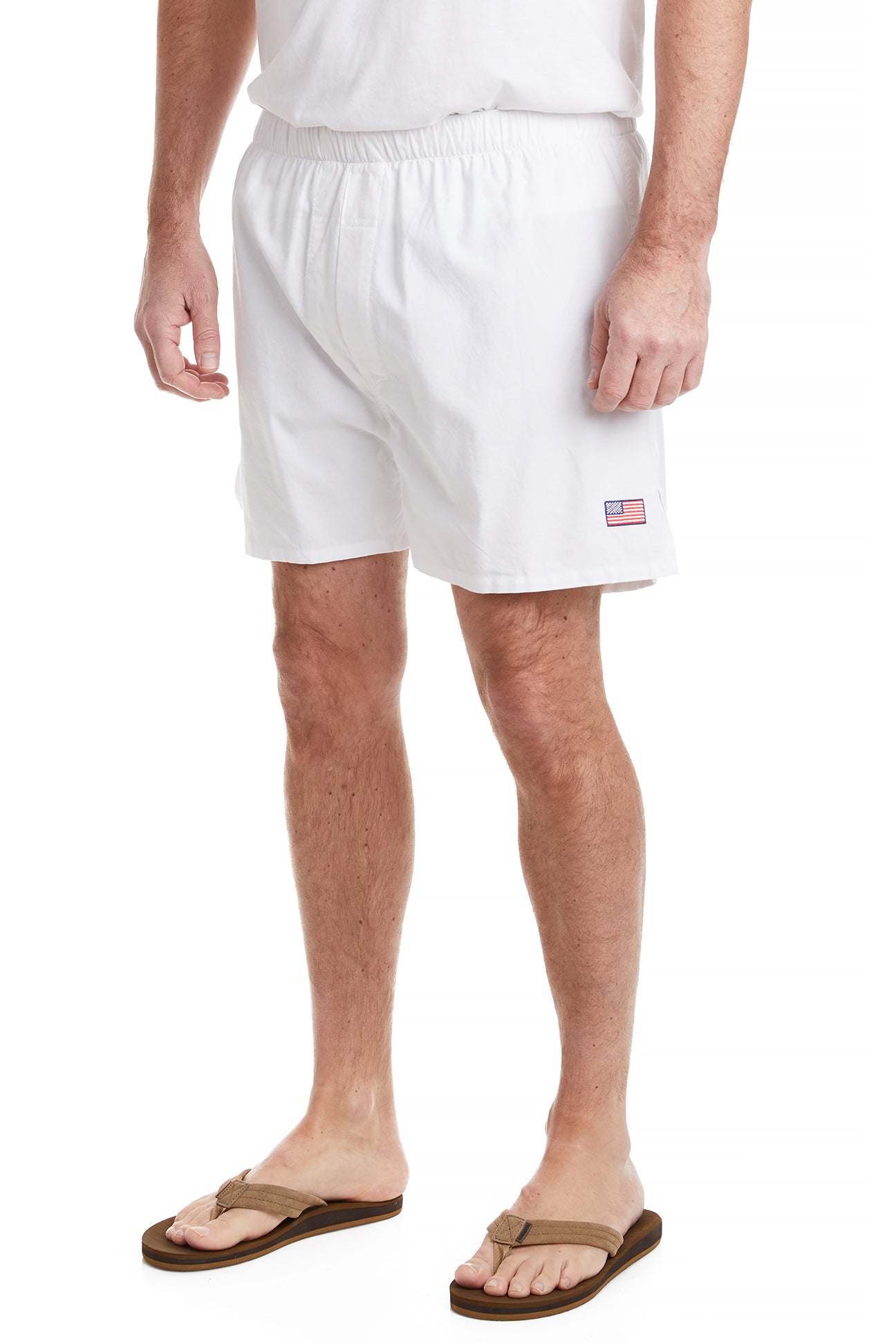 Barefoot Boxer White Oxford with Single American Flag CASTAWAY BOXERS Castaway Nantucket Island