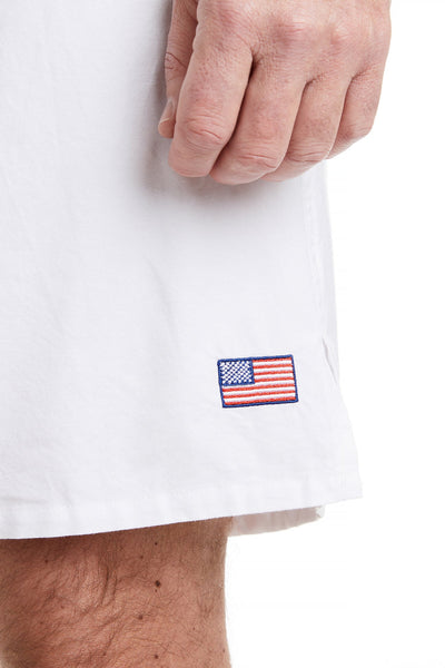 Barefoot Boxer White Oxford with Single American Flag CASTAWAY BOXERS Castaway Nantucket Island