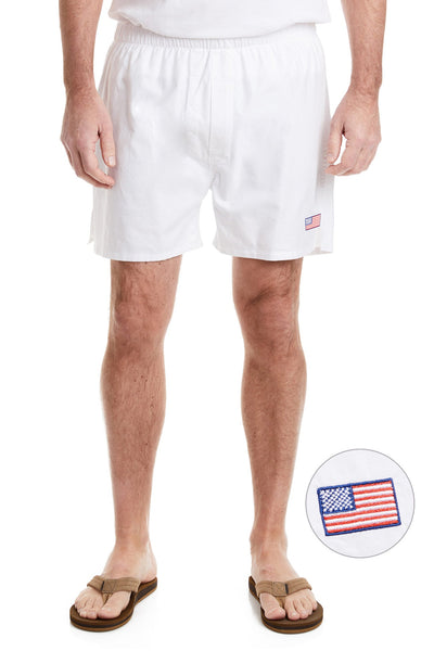 Barefoot Boxer White Oxford with Single American Flag CASTAWAY BOXERS Castaway Nantucket Island