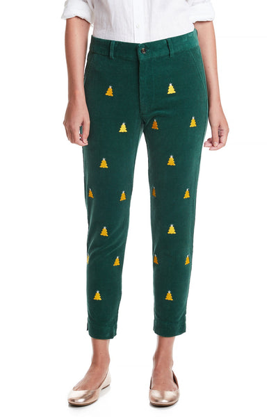 Beachcomber Corduroy Ankle Capri Hunter with Gold Tree and Silver Star LADIES PANT Castaway Nantucket Island