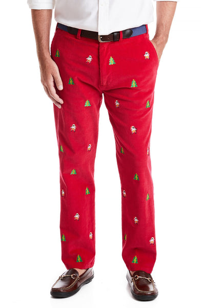 Beachcomber Corduroy Pant Crimson with Rockin' Around the Christmas Tree MENS EMBROIDERED PANTS Castaway Nantucket Island
