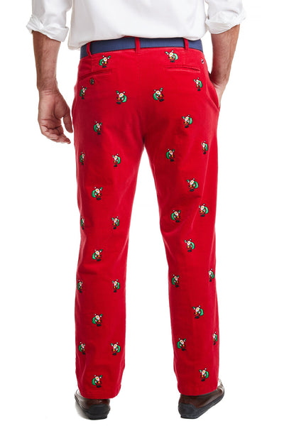 Beachcomber Corduroy Pant Crimson with Santa MENS EMBROIDERED PANTS Castaway Nantucket Island