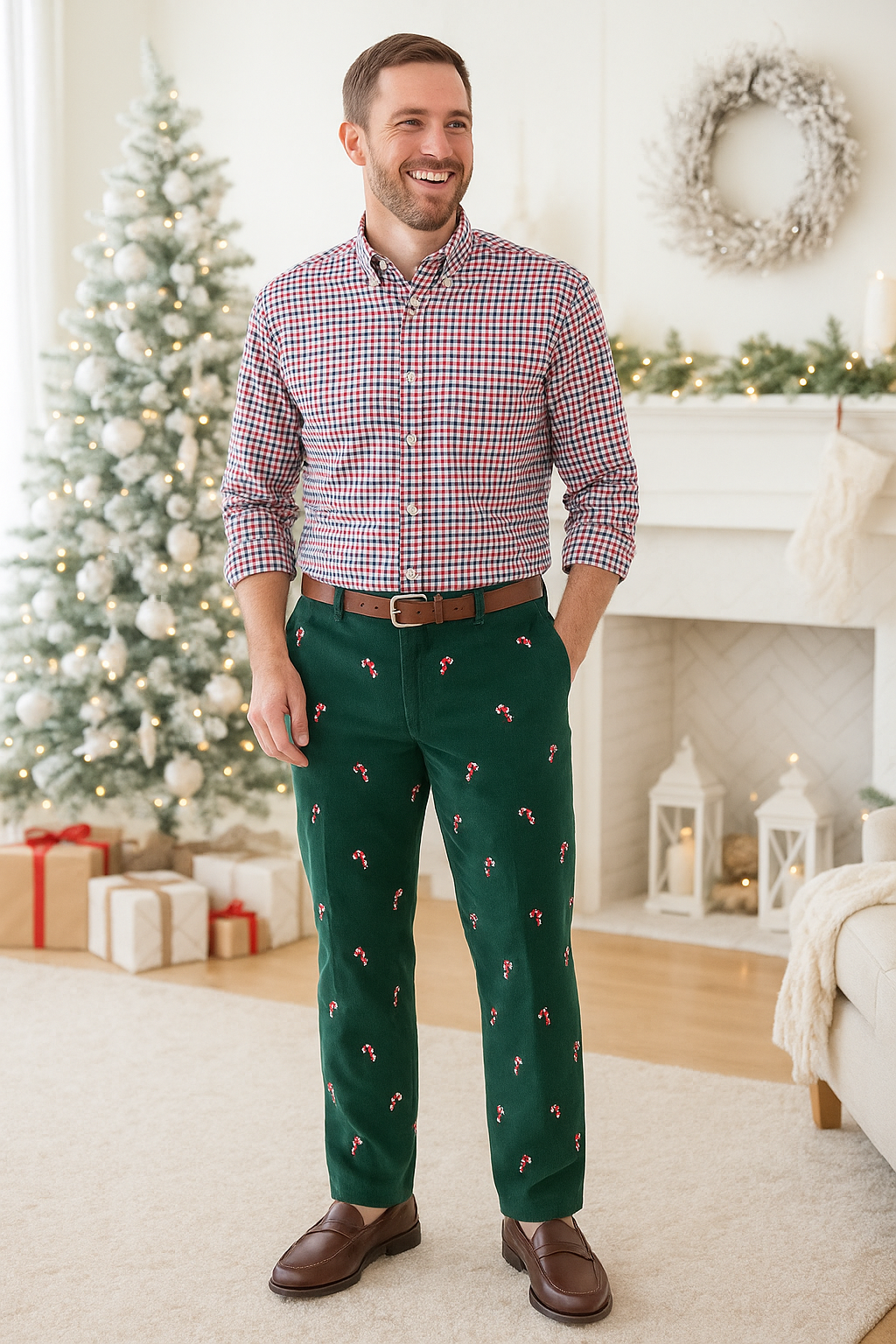 Beachcomber Corduroy Pant Hunter With Candy Cane MENS EMBROIDERED PANTS Castaway Nantucket Island