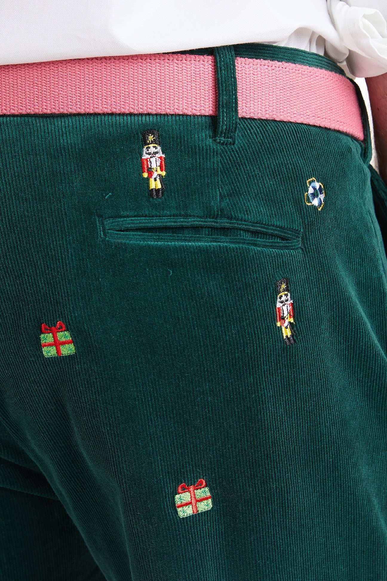 Beachcomber Corduroy Pant Hunter with Nutcracker & Present MENS EMBROIDERED PANTS Castaway Nantucket Island