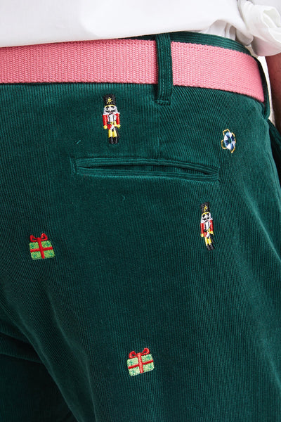Beachcomber Corduroy Pant Hunter with Nutcracker & Present MENS EMBROIDERED PANTS Castaway Nantucket Island
