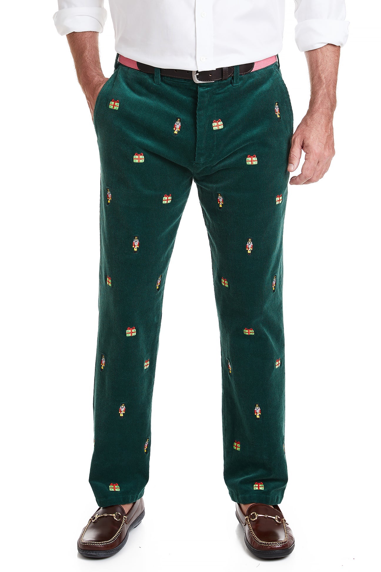 Beachcomber Corduroy Pant Hunter with Nutcracker & Present MENS EMBROIDERED PANTS Castaway Nantucket Island