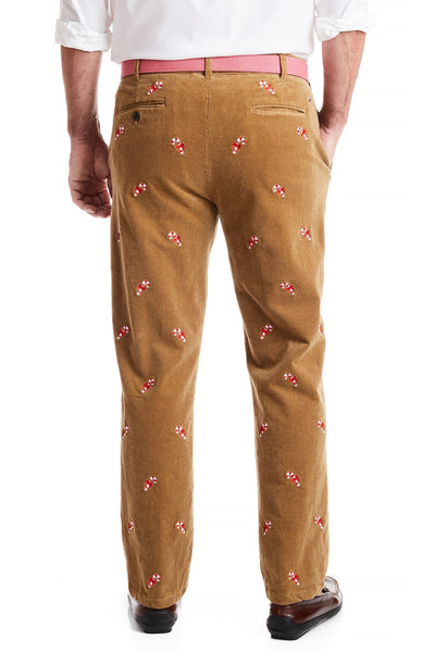 Beachcomber Corduroy Pant Khaki with Candy Cane MENS EMBROIDERED PANTS Castaway Nantucket Island