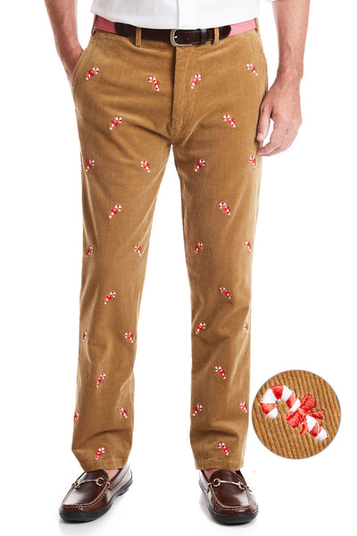 Beachcomber Corduroy Pant Khaki with Candy Cane MENS OUTLET PANTS Castaway Nantucket Island
