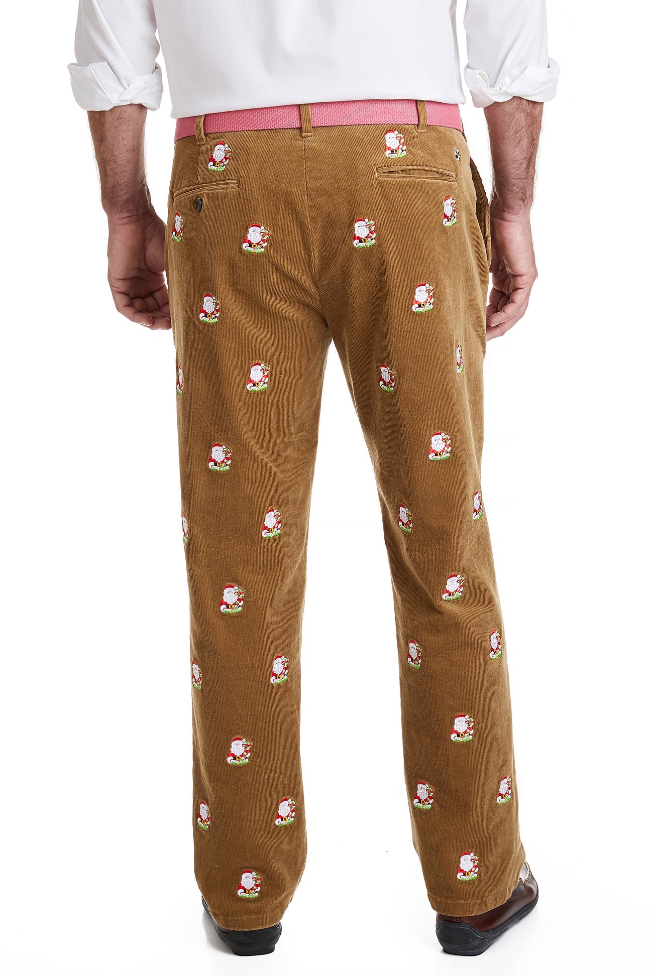 Beachcomber Corduroy Pant Khaki with Santa Candy Cane MENS EMBROIDERED PANTS Castaway Nantucket Island