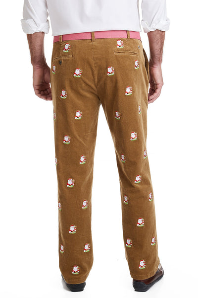 Beachcomber Corduroy Pant Khaki with Santa Candy Cane MENS EMBROIDERED PANTS Castaway Nantucket Island