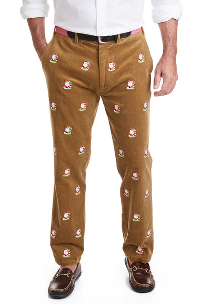 Beachcomber Corduroy Pant Khaki with Santa Candy Cane MENS EMBROIDERED PANTS Castaway Nantucket Island