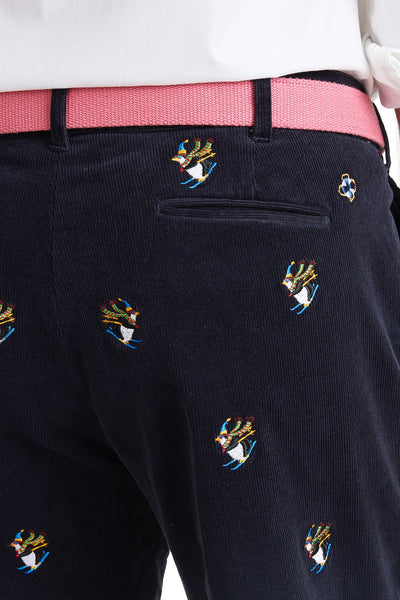 Beachcomber Corduroy Pant Nantucket Navy with Downhill Penguin MENS EMBROIDERED PANTS Castaway Nantucket Island