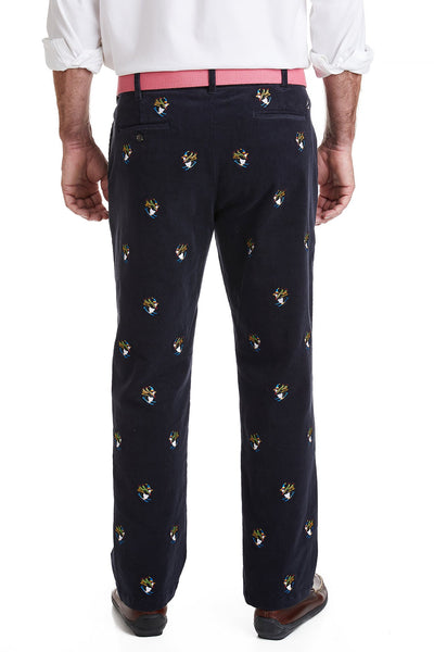 Beachcomber Corduroy Pant Nantucket Navy with Downhill Penguin MENS EMBROIDERED PANTS Castaway Nantucket Island