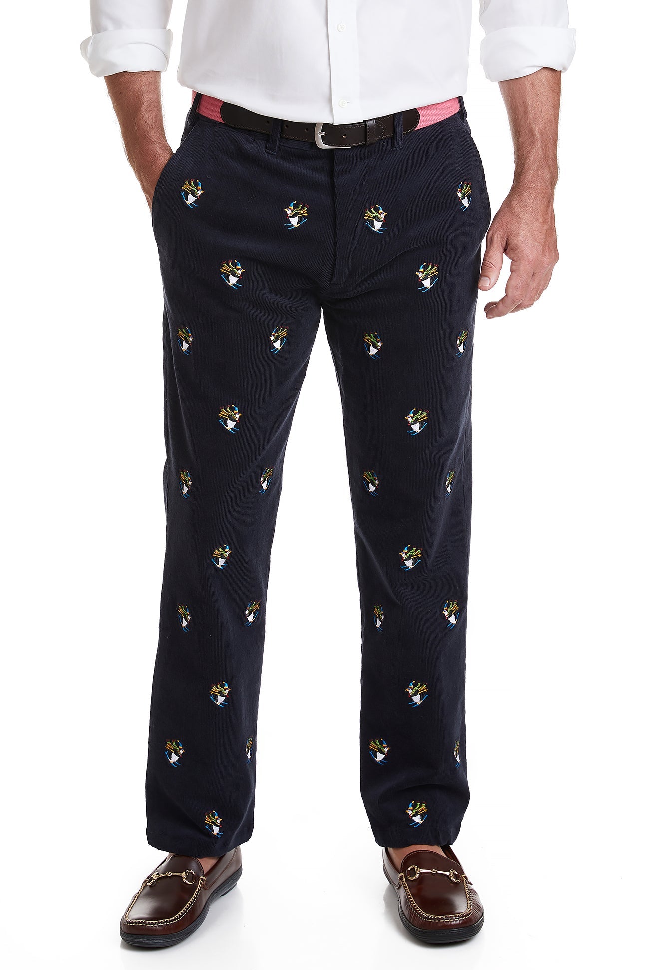 Beachcomber Corduroy Pant Nantucket Navy with Downhill Penguin MENS EMBROIDERED PANTS Castaway Nantucket Island