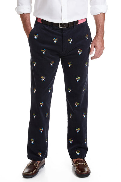 Beachcomber Corduroy Pant Nantucket Navy with Downhill Penguin MENS EMBROIDERED PANTS Castaway Nantucket Island