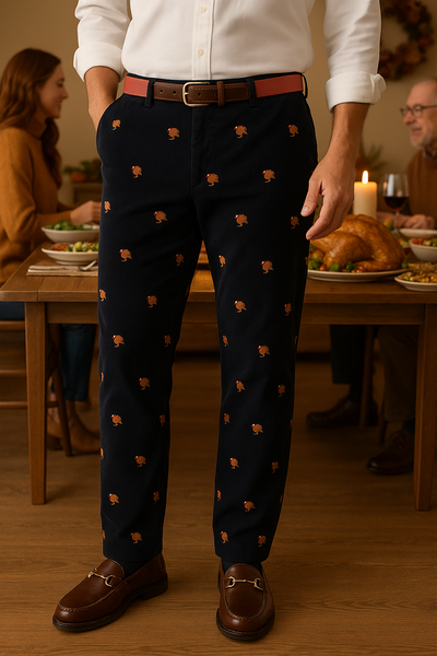 Beachcomber Corduroy Pant Nantucket Navy with Turkey MENS EMBROIDERED PANTS Castaway Nantucket Island