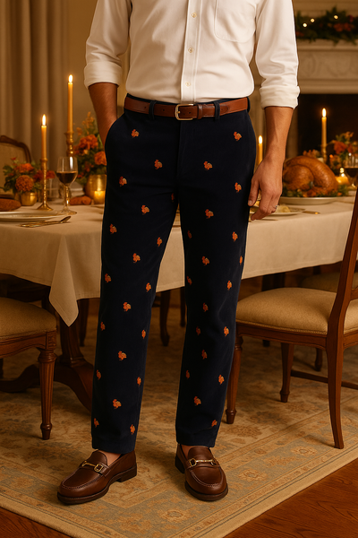 Beachcomber Corduroy Pant Nantucket Navy with Turkey MENS EMBROIDERED PANTS Castaway Nantucket Island