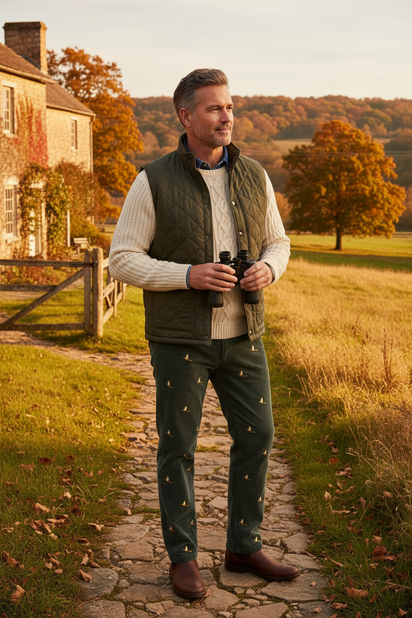 Beachcomber Corduroy Pant Olive with Pheasant MENS EMBROIDERED PANTS Castaway Nantucket Island
