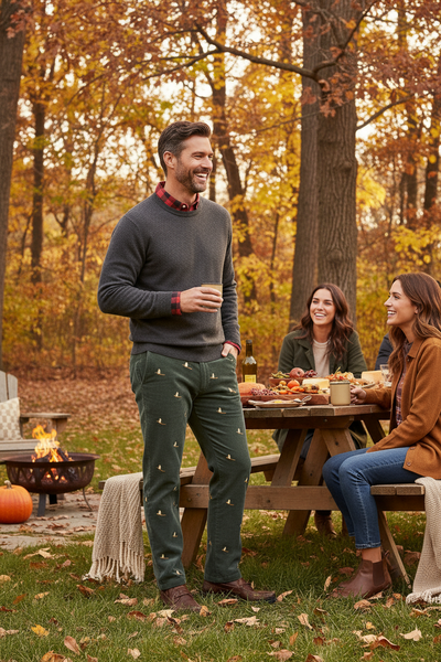 Beachcomber Corduroy Pant Olive with Pheasant MENS EMBROIDERED PANTS Castaway Nantucket Island